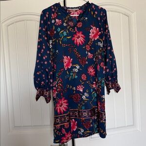 LOFT Blue Dress with Pink Floral Pattern
